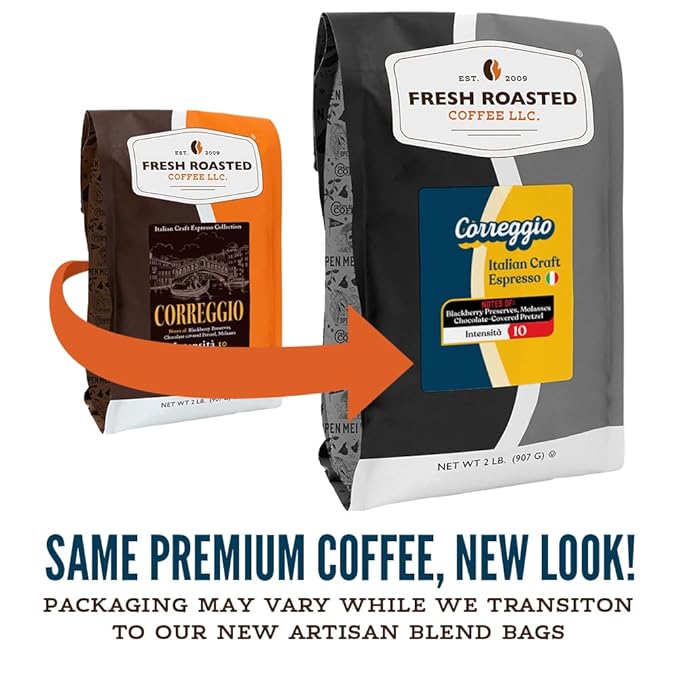 Fresh Roasted Coffee Correggio Italian Craft Artisan Blend 2 lb (32 oz) Dark Roast Kosher Whole Bean