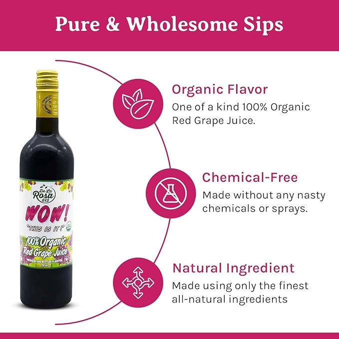 De La Rosa Austrian Red Grape Juice Kosher Non-GMO &amp Gluten Free 100% Organic Red Grape Juice No Sugar Added No Preservative No Water Added 25.4 Oz Glass Bottle (Pack of 2)