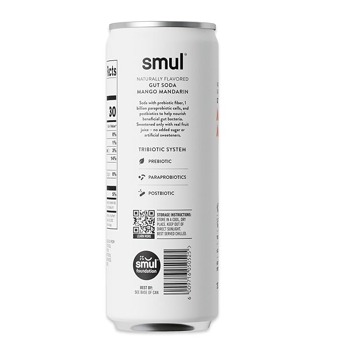 smul – Healthy Gut Soda – Mango Mandarin – Real Fruit Juice – Sparkling Healthy Drink – Only 7g Sugar &amp 30 Calories – No Artificial Sweeteners – Gluten-Free – 12 fl oz – 12 Pack