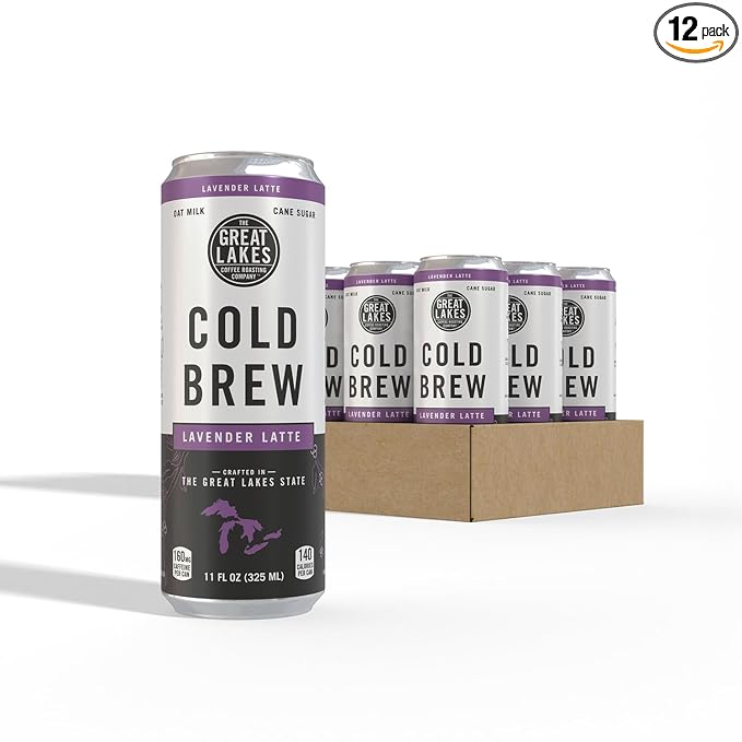 Great Lakes Lavender Oat Milk Cold Brew Latte Coffee 11 Ounce Cans Pack of 12