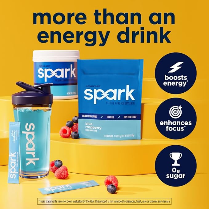 AdvoCare Spark - Energy Drink Mix - Vitamin &amp Amino Acid Supplement - Supports Energy &amp Focus* - Portable Immune Support* - Sugar-Free - Blue Raspberry 14 Stick Packs (3.5 oz)