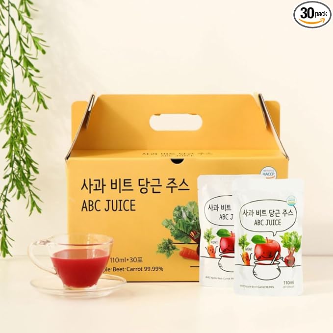 YoonSunAe ABC Juice 110ml/3.72fl.oz. X 30 Pouch Apple Beet Carrot Juice NFC(Not From Concentrate) No Sugar Added Made in Korea