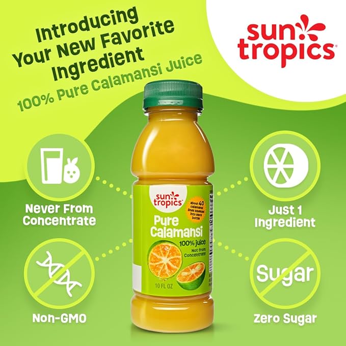 Sun Tropics Pure Calamansi 100% Juice - 4 Pack 10 Oz Each | 100% Pure Not From Concentrate | Refreshing Citrus Juice for Drinks Cocktails Cooking &amp More | No Sugar No Preservatives