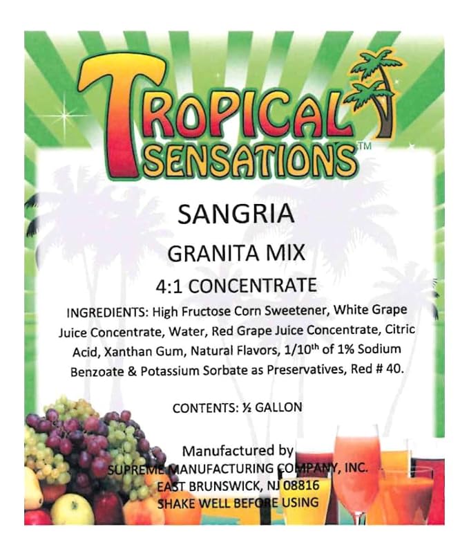 Tropical Sensations Red Sangria Granita Slushie Mix – 6 Bottles 64 oz Each – Non-Alcoholic Frozen Drink Mix for Slush Machines – Bulk Case