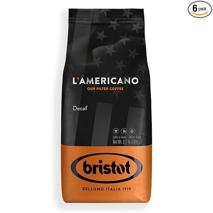 Bristot L‘americano DECAF Filter Coffee | Italian Coffee Beans | Medium Roast | 2.2lbs/1kg - 6 Bagss