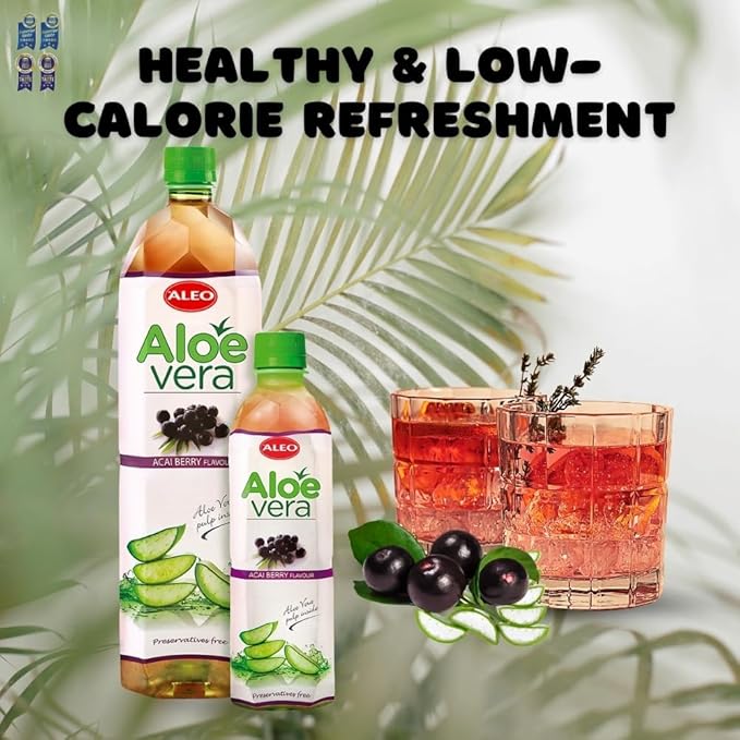 ALEO 1.5L x 12 Premium Acai berry Aloe Vera Drink - Natural No Preservatives No Artificial Colors Superior Taste Award 2025