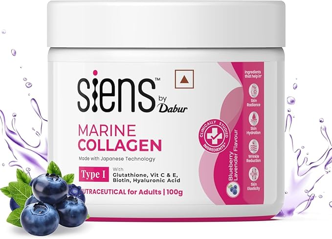 Hydrolyzed Marine Collagen-100g | Made with Japanese Technology | Supplement for Women | for Skin Radiance &amp Hydration | Blueberry Lavender Flavour