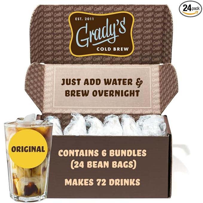 GRADY’S COLD BREW New Orleans Style 100% Arabica Ground Coffee &amp Chicory Pouches SIX Bundles of 4 Easy-to-Brew Bean Bags Makes 72 drinks