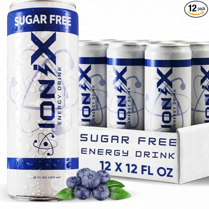 Zero Sugar Energy Drink - ionix Nootropic Drink to Boost Focus and Mood with L-Theanine Natural Green Tea Caffeine Vitamins &amp Prebiotic for Gut Health - 12 fl oz Cans (Pack of 12)