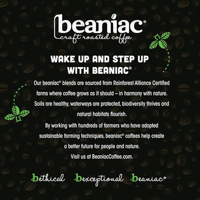 beaniac Sweet n' Saucy Caramel Flavored Light Roast Single Serve Compostable K Cup Coffee Pods Arabica Coffee with Natural Flavors Keurig Brewer Compatible 30 Count