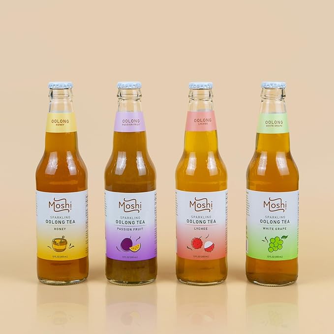 Moshi Sparkling Drinks - Oolong Tea Variety Pack (12 Bottles)