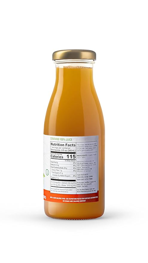 Gardenville Organic Peach Juice (Pack of 12) USDA Organic No Added Sugar U Kosher Certified Pasteurized 8.4 oz Glass Bottles (Peach)