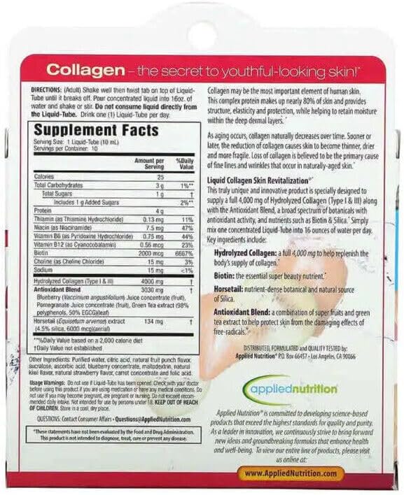 Generic Colageno Liquido Hidrolizado Con Vitamina A y C - Colageno Natural para La Cara Y Piel - Tienen El Mismo Efecto Como Ampolletas De Colageno - 10 Tubos De Liquido - 100% Garantizado!