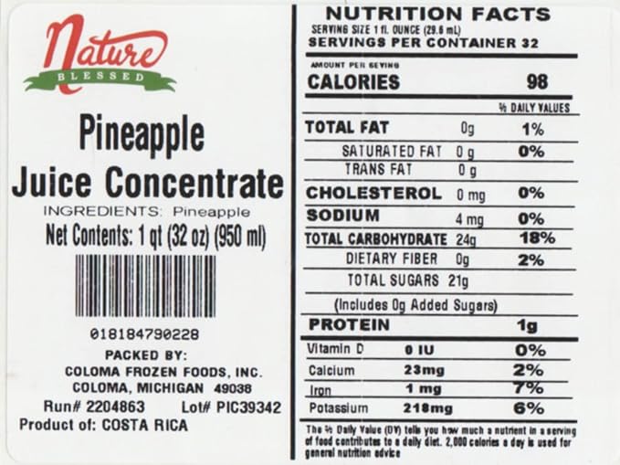 Nature Blessed 100% Pure Pineapple Fruit Juice Concentrate - 1 Quart (1/32 fl oz bottle) Applications: Wine Making Brewing Disitilling Cider