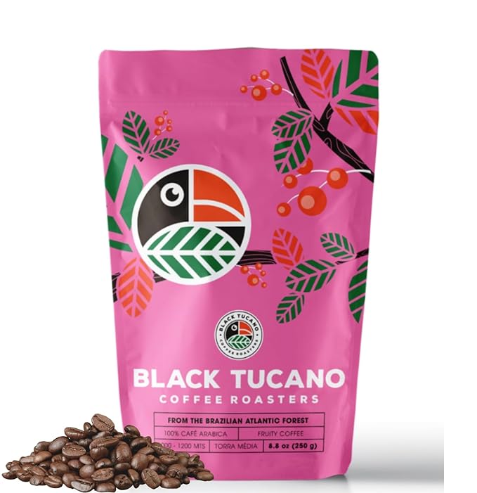 Exotic Specialty Coffee Black Tucano - Brazilian Medium Roast with Sublime Fruit Notes - Coffee - 8.8 Ounces 250 Gr Whole Bean