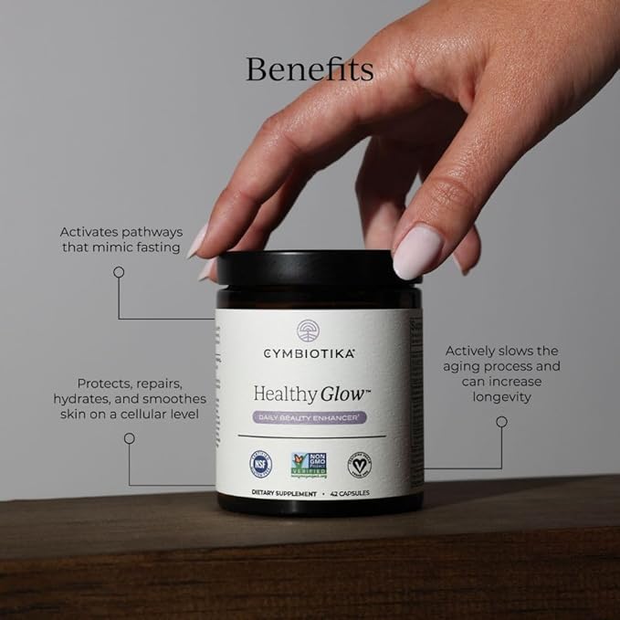 CYMBIOTIKA Healthy Glow Anti Aging Supplement Skin Care &amp Collagen Production Support for Women and Men Includes Hyaluronic Acid Spermidine Restorative Peptides &amp Growth Factors 42 Capsul