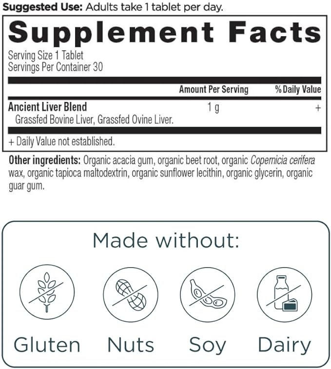 Ancient Nutrition Organ Supplements Once Daily Grass-Fed and Wild Organ Complex Capsules Beef &amp Lamb Liver Supports Healthy Blood Gut and Liver 30 Ct
