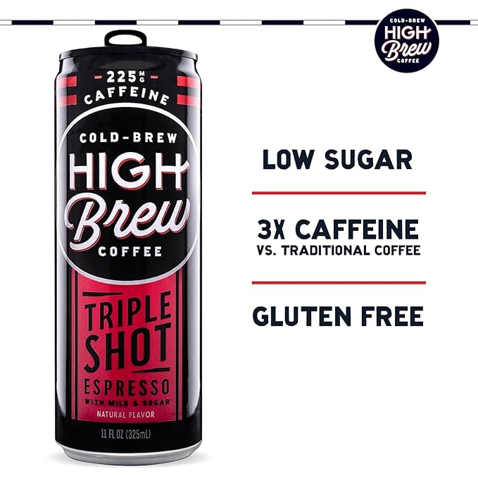 High Brew Coffee | Triple Shot Cold Brew Variety Pack – Vanilla Bean Black &amp Espresso | Lightly Sweetened Iced Coffee with Pure Cane Sugar 225mg Natural Caffeine Low-Acid Ready-to-Drink (8 oz