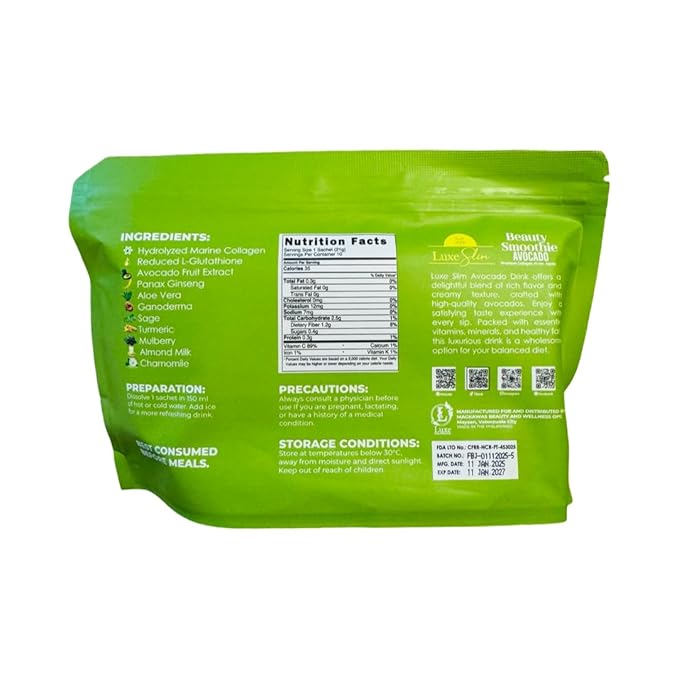 Luxe AVOCADO Beauty Smoothie Collagen Drink 10 Sachets x 21g