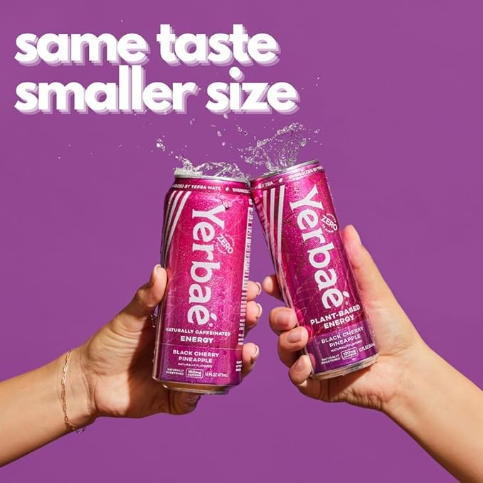 Yerbaé Energy Beverage Black Cherry Pineapple 120mg Caffeine. No Sugar/Calories/Carbs Energized by Yerba Mate Plant-Based Healthy Alternative to Sugary Drinks Pack of 12 12oz cans