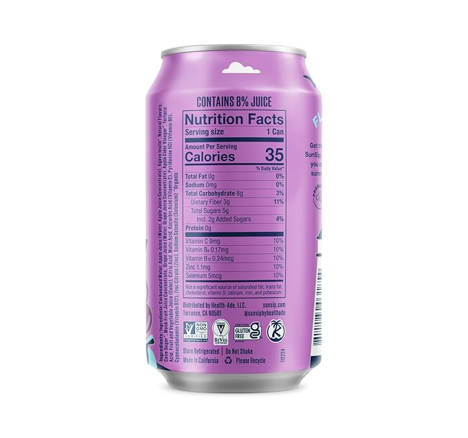 SunSip Prebiotic Soda by Health-Ade Better-for-You Soda Swap Beverage with Vitamins &amp Minerals Naturally Sweetened with 6g of Sugar Grape 11.5 oz (12 Pack)