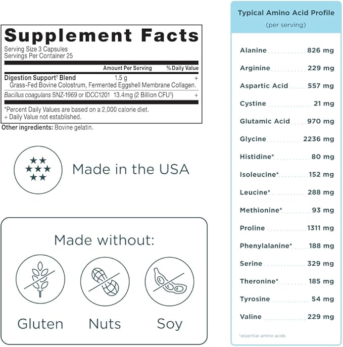 Ancient Nutrition Colostrum Superfood + Collagen Grass Fed Bovine Colostrum Fermented Eggshell Membrane Collagen Supports Healthy Gut Microbiome and Immune System 75 Count