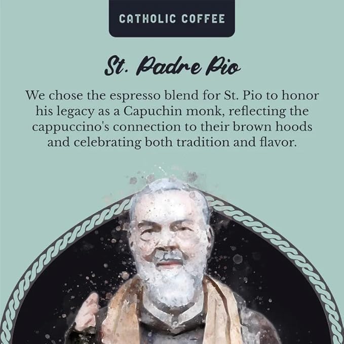 Catholic Coffee Padre Pio Italian Blend Medium Roast Ground Coffee &amp Tumbler Gift Set – 12oz Bag Christmas Gift for Coffee Lovers Catholic Holiday Box