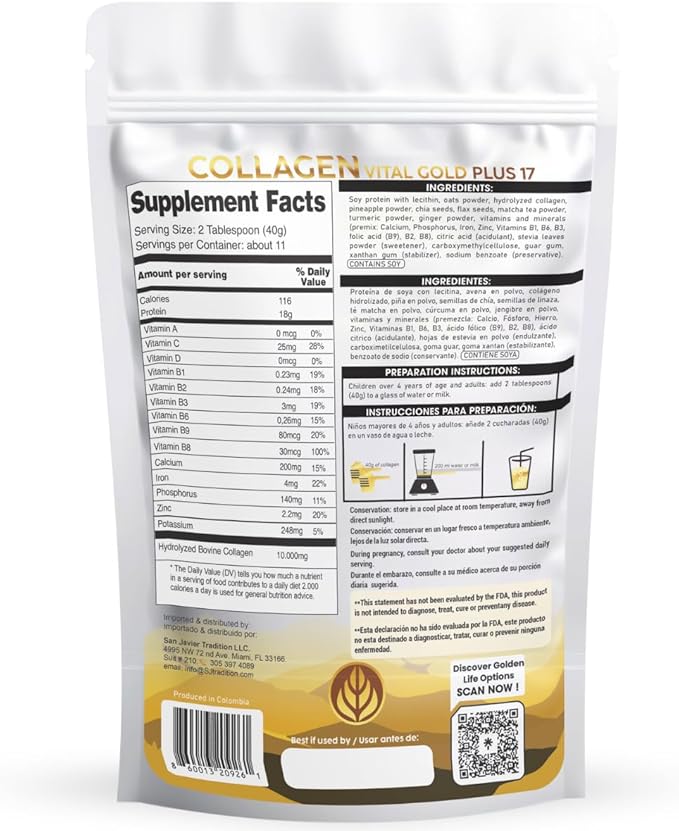 Vital Life Collagen Peptides Powder - Hydrolyzed Collagen with +17 Super Ingredients 1 lb Pineapple Flavor Supplement for Healthy Hair Skin Nails Bones Joints Collagen for Women &amp Men.