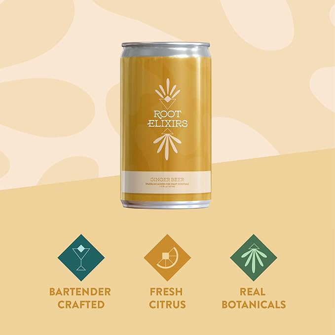 Root Elixirs Ginger Beer Sparkling Mixer for Craft Cocktails or Mocktails | All Natural Zero Proof Fresh Citrus No Artificial Sweeteners 7.5 FL oz (Pack of 8)