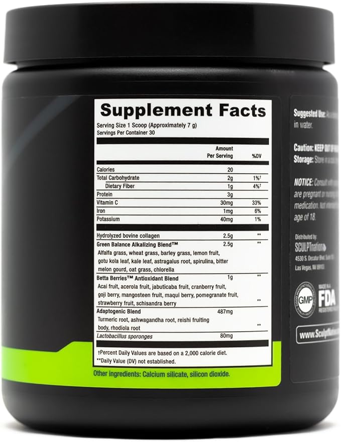 Sculpt Nation by V Shred Greens - Premium Greens Powder &amp Superfood Blend with Collagen to Support Skin Digestion and Energy - 30-Day Supply