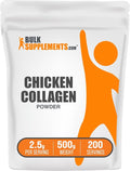 BulkSupplements.com Chicken Collagen Powder - Hydrolyzed Collagen Supplement for Hair Skin &amp Nails - Unflavored &amp Gluten Free 2.5g per Serving 500g (1.1 lbs) (Pack of 1)