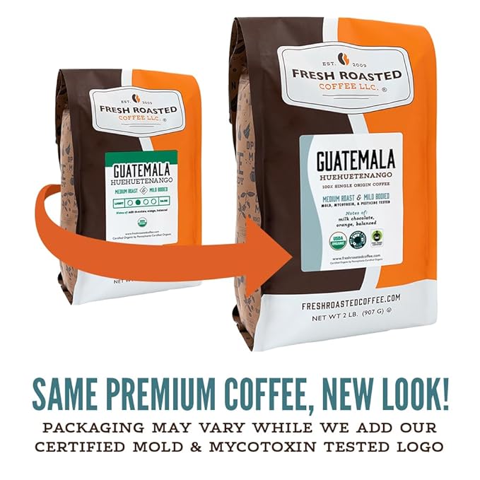 Fresh Roasted Coffee Organic Guatemala | Single Origin USDA Organic Mold &amp Myco 3rd Party Tested Kosher | Medium Roast 2 lb (32 oz) Whole Bean