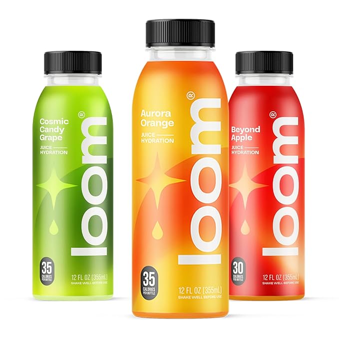 Drink Loom Variety Pack Orange Apple Grape Low Sugar Juice Real Fruit No Added Sugar Healthy Hydration 30 Calories12 oz bottles 12 pack