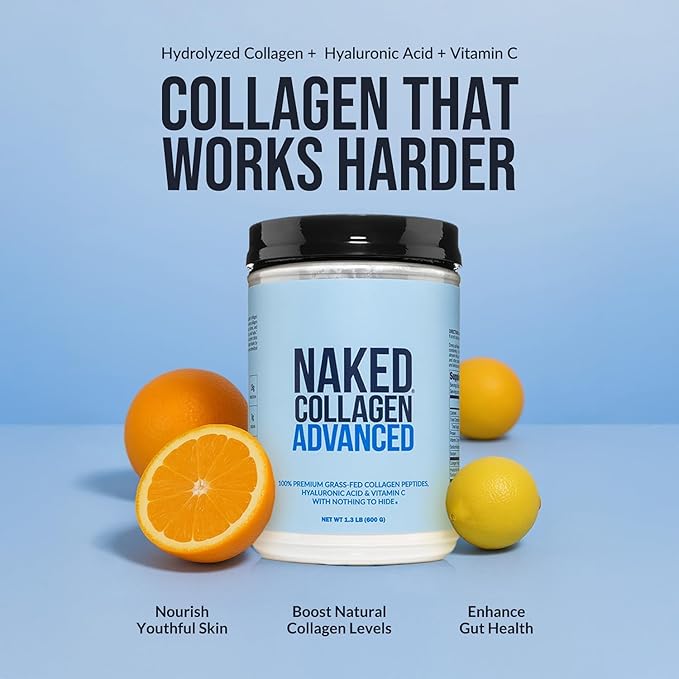 NAKED Vanilla Collagen Advanced - Peptides Protein Powder Hyaluronic Acid Vitamin C Pasture-Raised Grass-Fed Hydrolyzed Collagen Supplement Paleo Friendly Non-GMO Keto Gluten Free 1.3LB