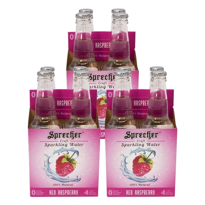 Sprecher Red Raspberry Sparkling Water Zero Sugar and Zero Calories 100% Natural Flavor Crisp Refreshing Craft Sparkling Water in 12 fl oz Glass Bottles 12 Pack