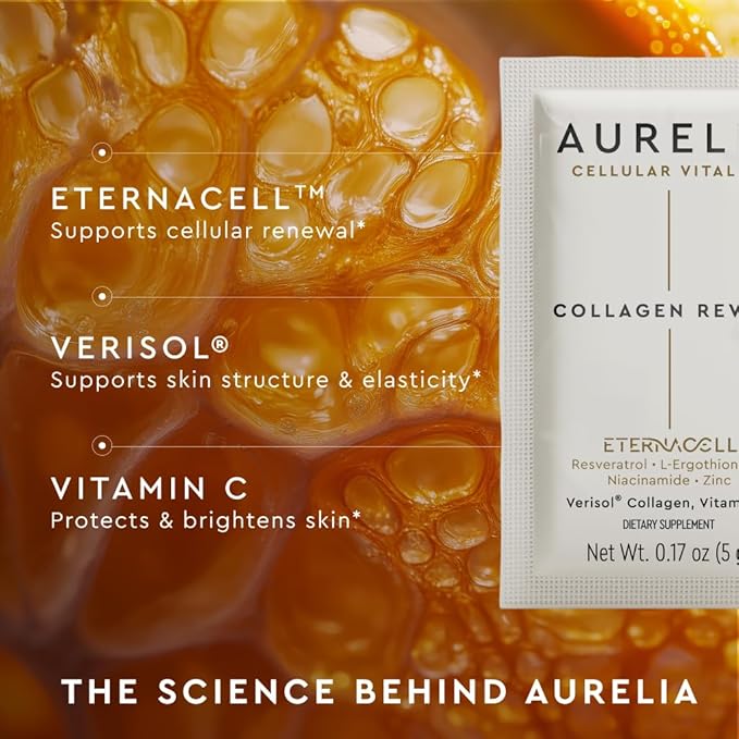 AURELIA Collagen Revive | Advanced Cellular Anti-Aging Supplement | Help Reduce Fine Lines &amp Wrinkles | with Zinc Resveratrol Niacinamide Ergothioneine &amp Vitamin C