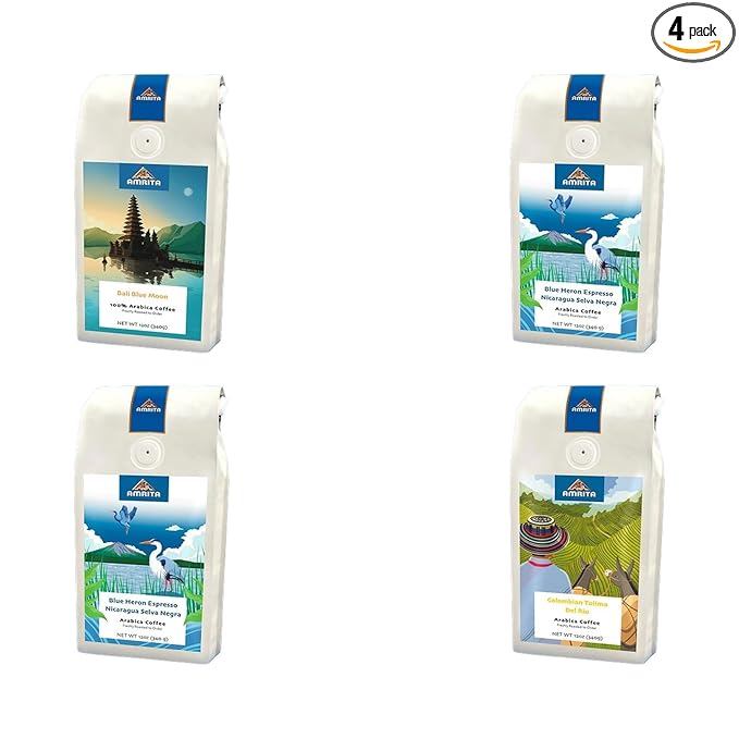 Bean Box Coffee Sampler - Roasted by Amrita 4-Pack Freshly Ground Coffee Gourmet Coffee