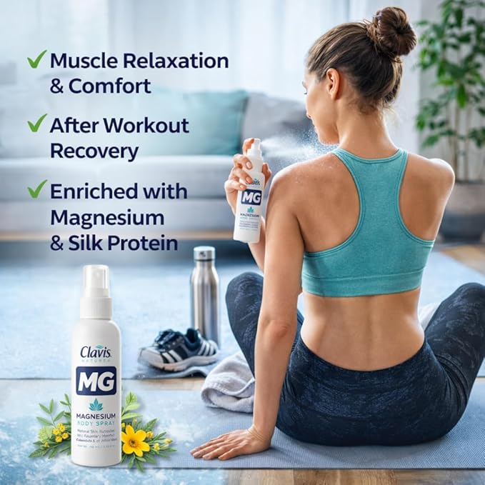 NEW CLAVIS Magnesium Reset Feet &amp Body Spray | Euro Made Topical Magnesium &amp Silk Protein for Muscle Comfort &amp Night Relaxation | Fast-Drying Non-Sticky | 3.7 fl oz