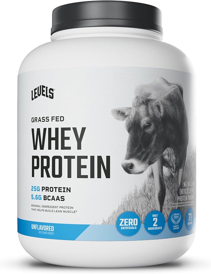 Levels Grass Fed Whey Protein Powder No Artificials 25G of Protein Unflavored 5LB