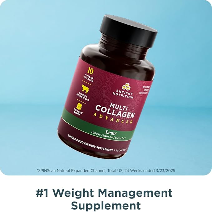 Ancient Nutrition Multi Collagen Advanced Lean with Probiotics Hydrolyzed Collagen Peptides Supports Healthy Weight Loss and Fat Loss 90 Count