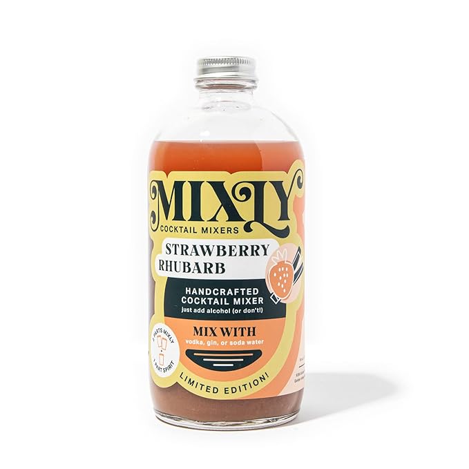 Mixly Strawberry Rhubarb Mixer Made with Fresh Squeezed Juice Ready to Drink Use with Vodka Gin Soda Water 16 oz.