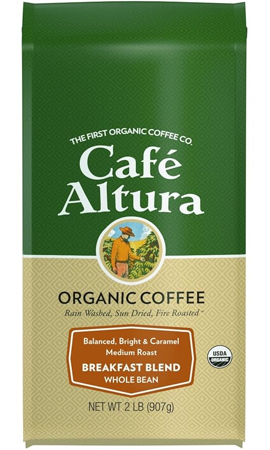 Cafe Altura Whole Bean Organic Coffee Breakfast Blend 2 lb Bag