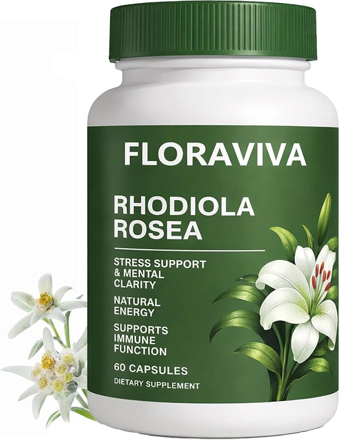 Raipult Rhodiola Rosea Capsules | 500mg Rhodiola Rosea Extract Supplement for Stress Support Mental Focus &amp Energy Immune Function Non-GMO 60 Capsules (1)