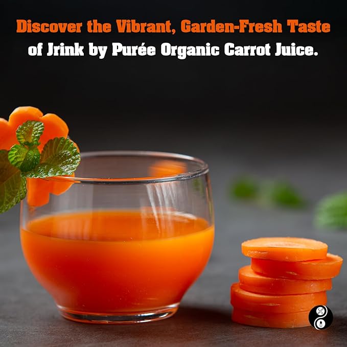 JRINK by Purée Organic Carrot Juice Cold Pressed Ginger Blend Healthy Cleanse Vegan Cold Press Beverage Non-GMO Organic Fruit and Vegetable Drink No Added Sugar 16 fl oz Bottles Pack of 24