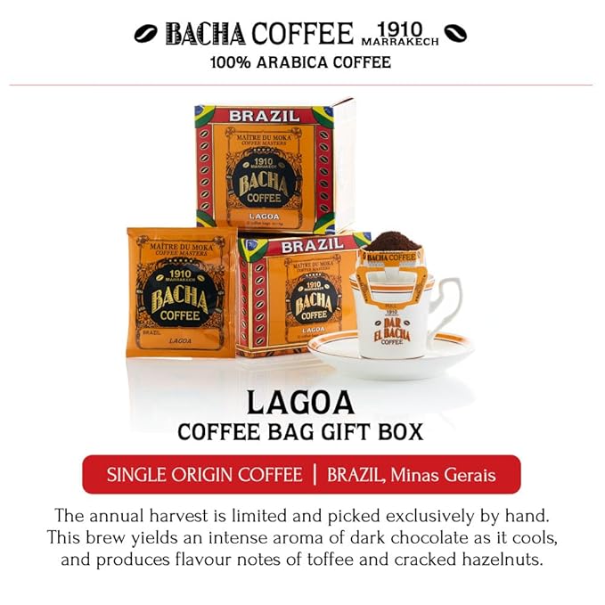 Bacha Coffee | Lagoa Brazil Single Origin Medium Light Roast 100% Arabica Specialty Coffee 12 Coffee Drip Bags Gift Box