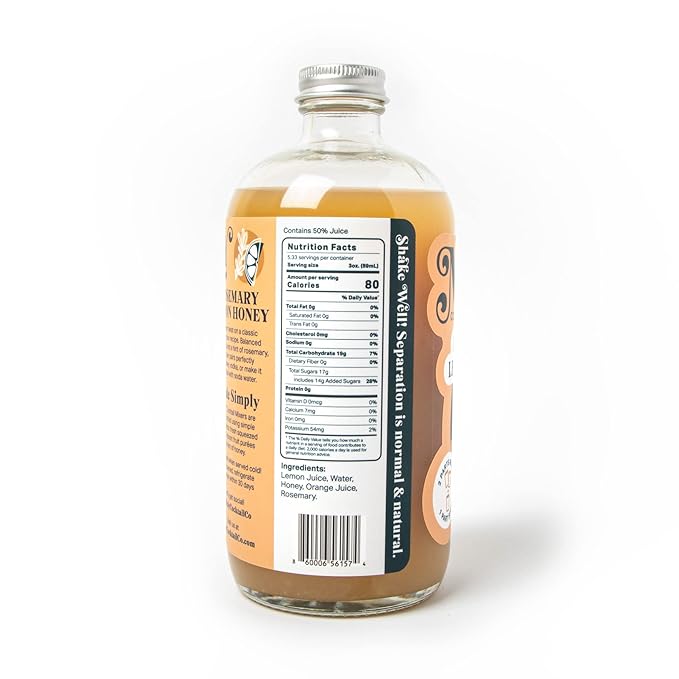 Mixly Rosemary Lemon Honey Mixer Made with Fresh Squeezed Juice Ready to Drink Use with Whiskey Vodka Soda Water 16 oz. Whiskey Sour Hot Toddy Mixer.