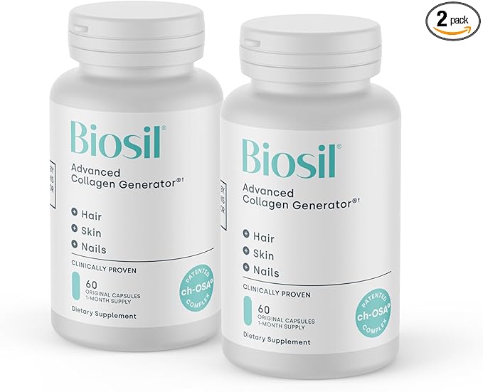 Biosil Collagen Booster Supplement - 60 Original Capsules Pack of 2 - Patented ch-OSA Activator for Skin Hair Nails &amp Joints - Supports Natural Production - 60-Day Supply