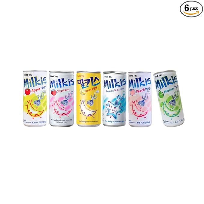 Milkis AYCE 8 Flavors Mixed K-Drink - Original/Strawberry/Melon/Apple/Banana/Peach/Grape/BananaStrawberry (6 Cans 6 AYCE)