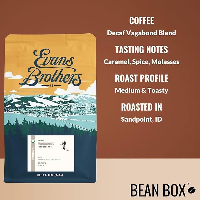 Decaf Vagabond Blend - Roasted by Evans Brothers Coffee - Whole Bean Coffee - 12 Ounce Bag
