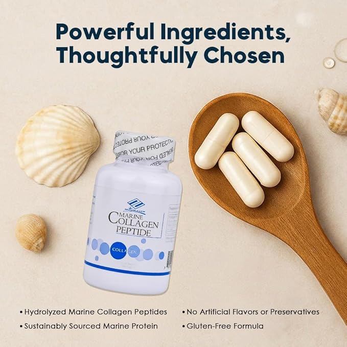 Nu-Health Marine Collagen Peptides | Collagen Supplements for Women with Vitamin C &amp Rose Hips | Hydrolyzed Marine Collagen Capsules | Skin Hair &amp Nails Support | 100 Capsules